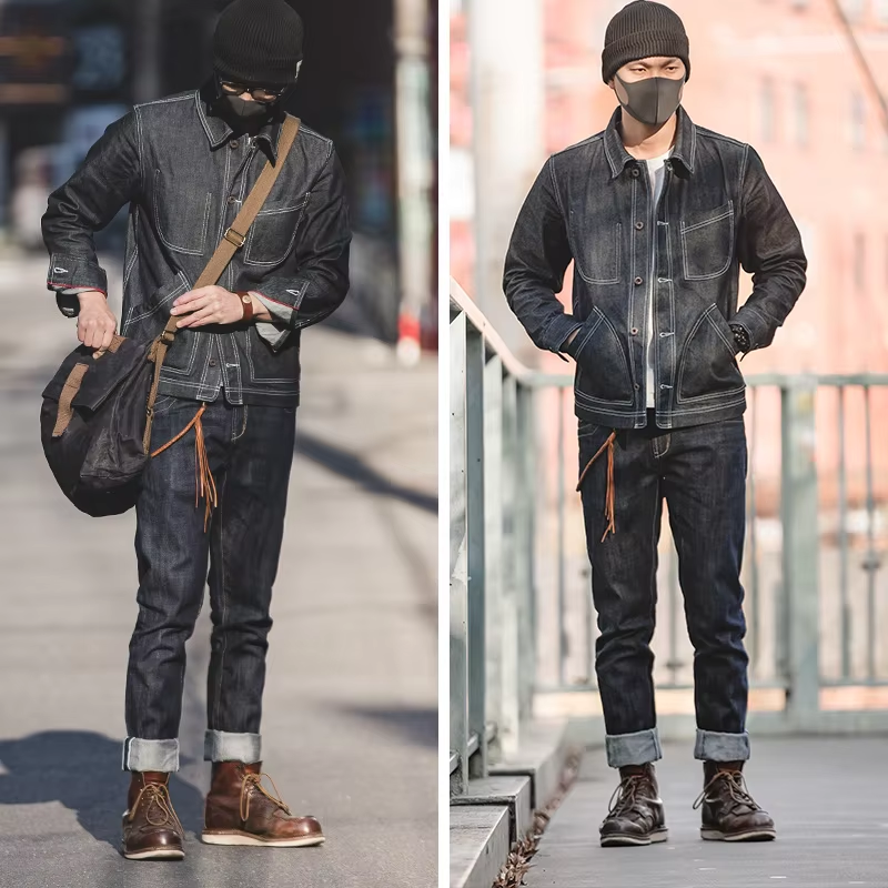 Maden Vintage jean en Denim brut pour hommes 14.8 OZ jean Denim lavé droit coupe conique pantalon taille moyenne pantalon décontracté