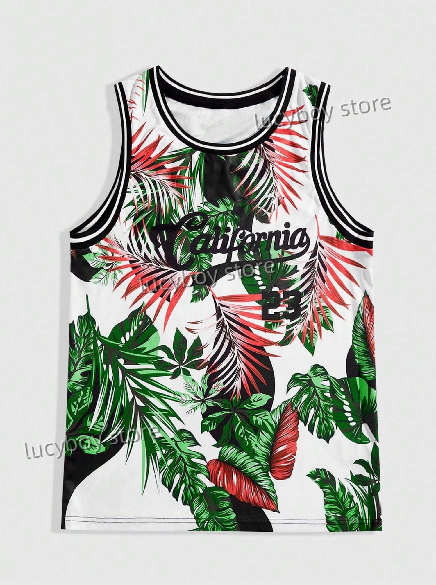 Nouveau maillot de basket-ball pour hommes gilet Style petit ami feuilles vertes No.23 imprimé rayé col rond débardeur décontracté gilet de basket-ball Topsport