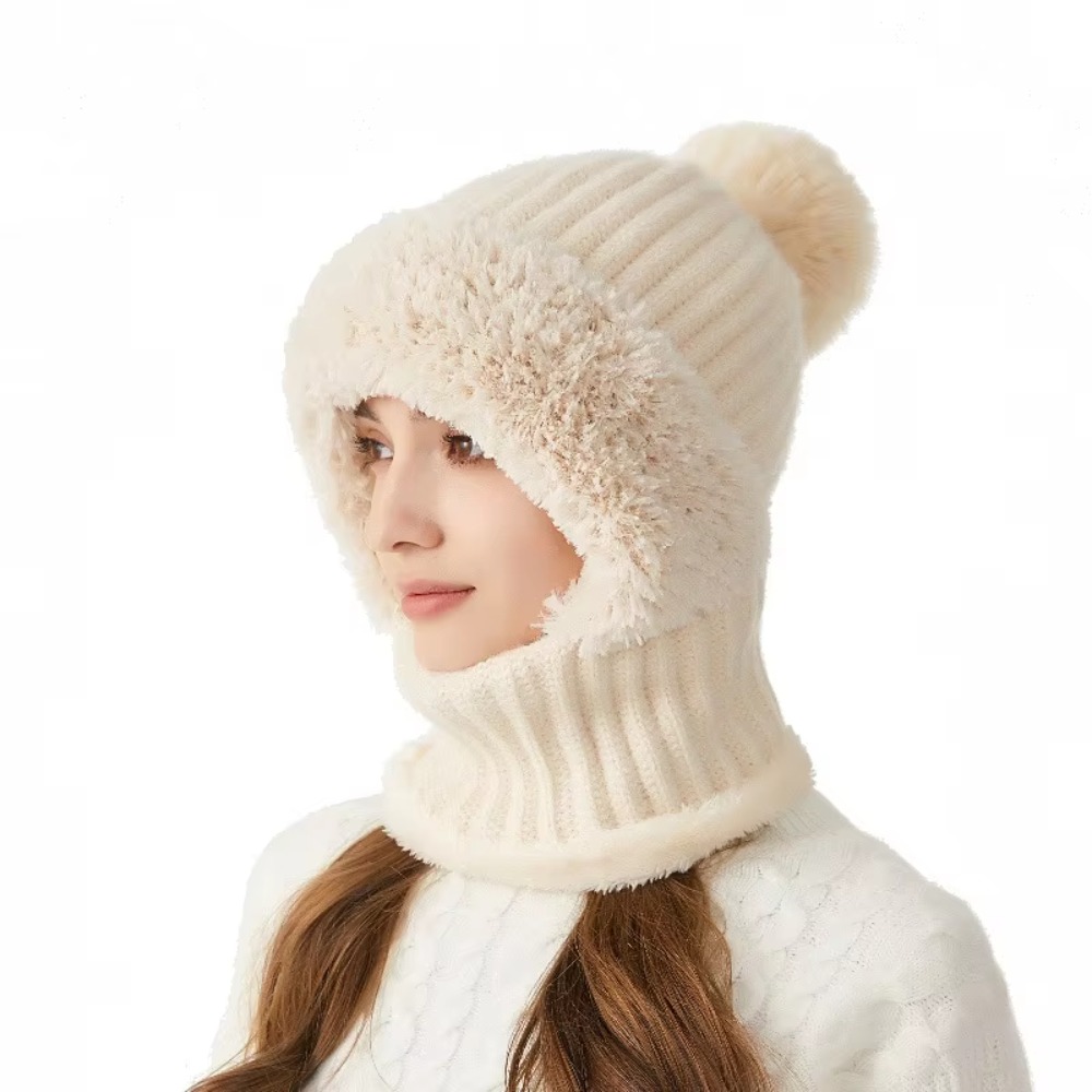 Chapeau en laine tricoté de haute qualité pour femme, couverture chaude et moelleuse en velours, cagoule chaude et coupe-vent, hiver
