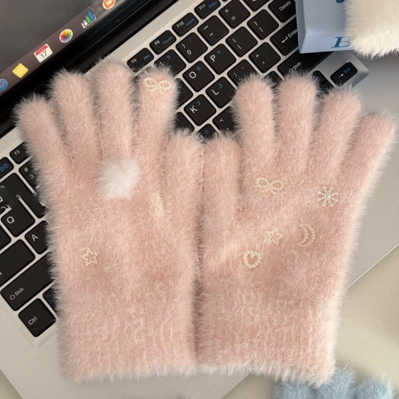 Gants en cachemire épais pour femmes, mode, couleur unie, Simple, imitation vison lapin, tricotés, laine, drôle, vente en gros, automne hiver