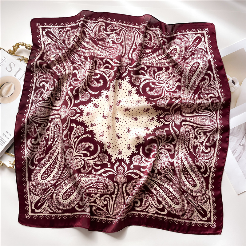 Nouveau Foulard Carré Fin en Satin Doux Effet Soie à Motif Paisley, Style Mature, Protection Solaire, pour Femme, Décoration
