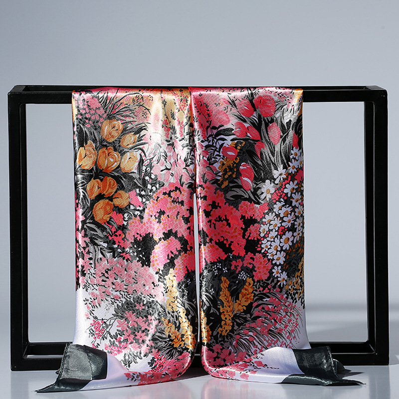 Foulard en Satin de soie pour femmes, 90cm, à la mode, bandeau imprimé Floral, Hijab, châles carrés pour le cou