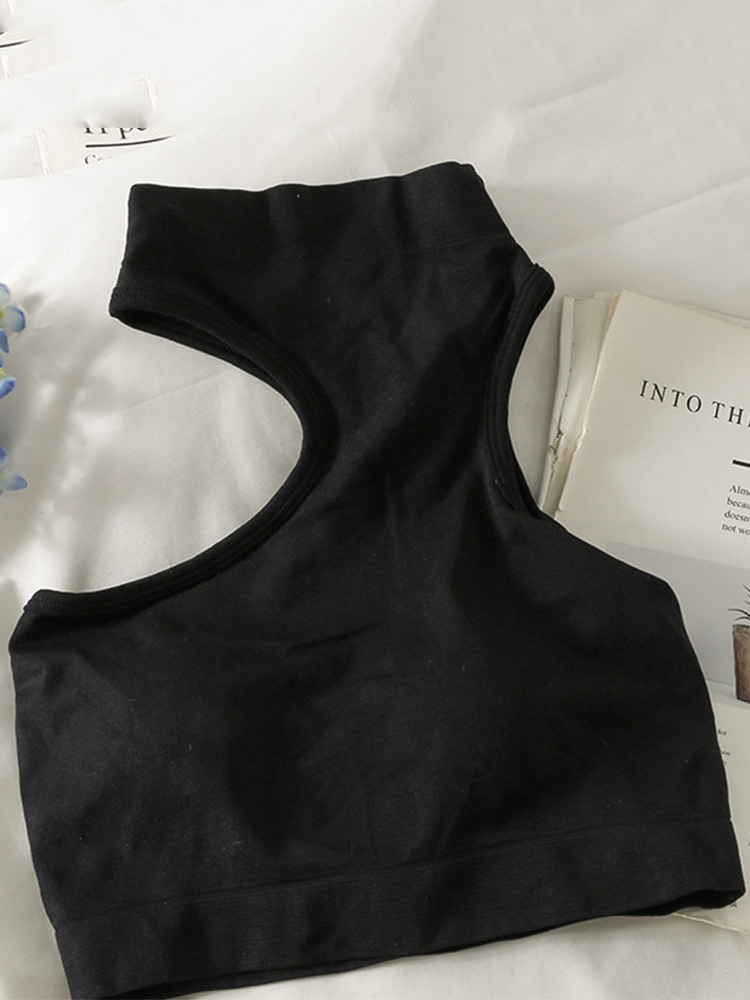 Top tricoté sans manches pour femme, haut court, épaules dénudées, col licou, soutien-gorge intégré, camisole, tendance