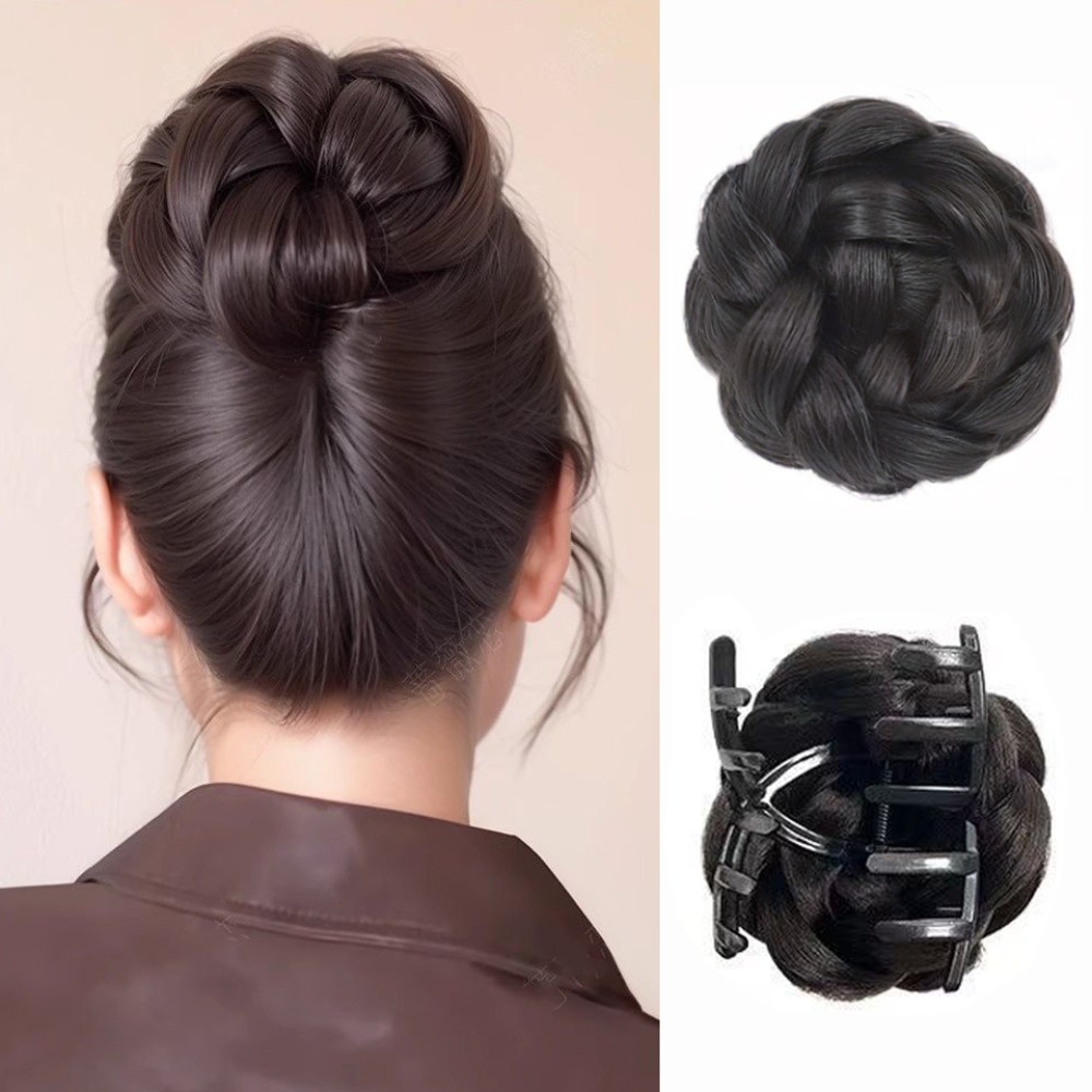 Élégant chignon synthétique à pince, postiche naturel et volumineux, marron noir, pour femme