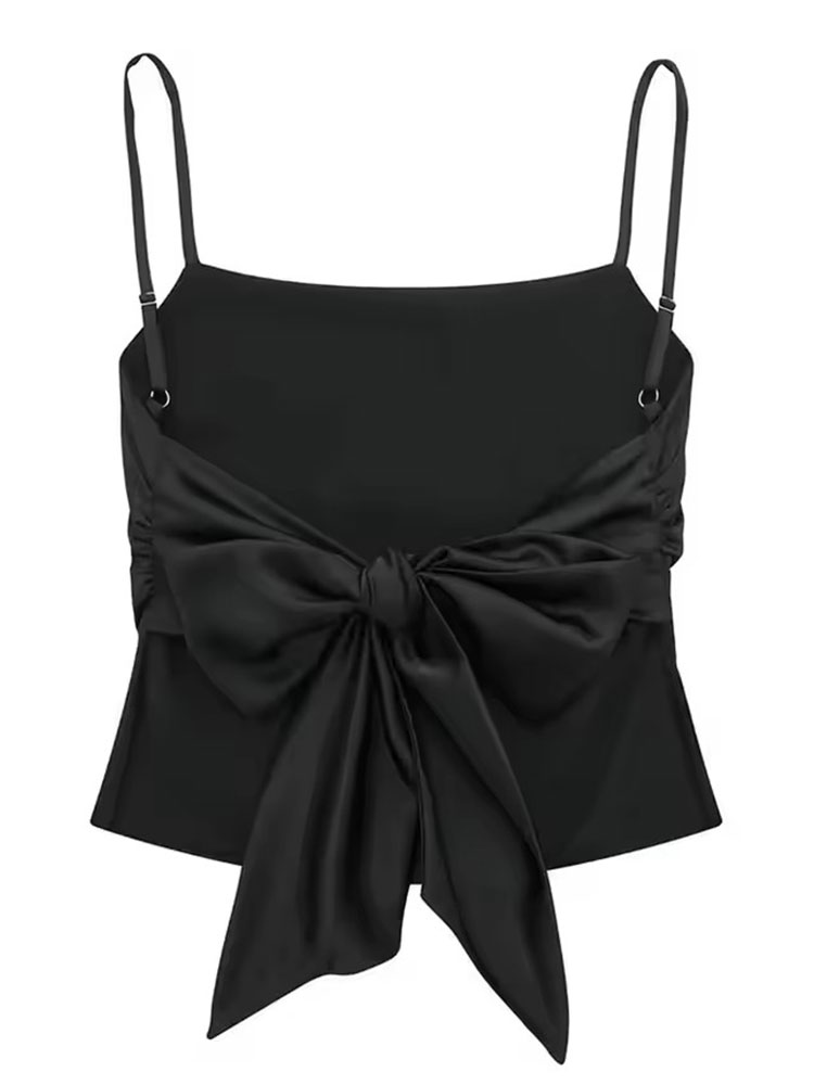 HH Débardeur court en satin pour femme, à fines bretelles, dos à nouer, col carré, élégant, pour l'été, décontracté, pour les fêtes et le streetwear