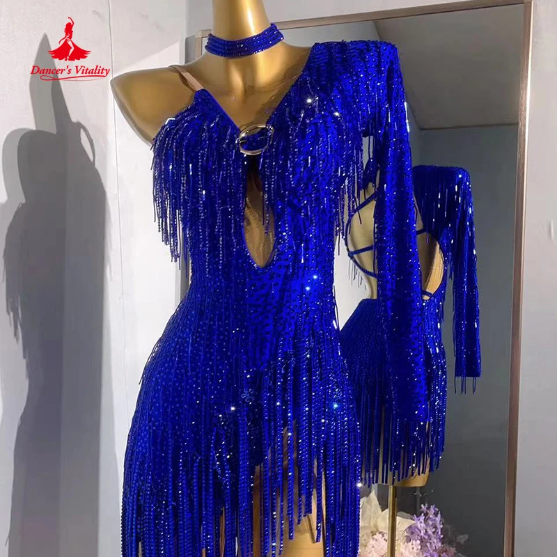 Robe de danse latine pour femmes et enfants, personnalisée, Rumba Chacha Tango, manches simples, vêtements de Performance, jupe, robes latines