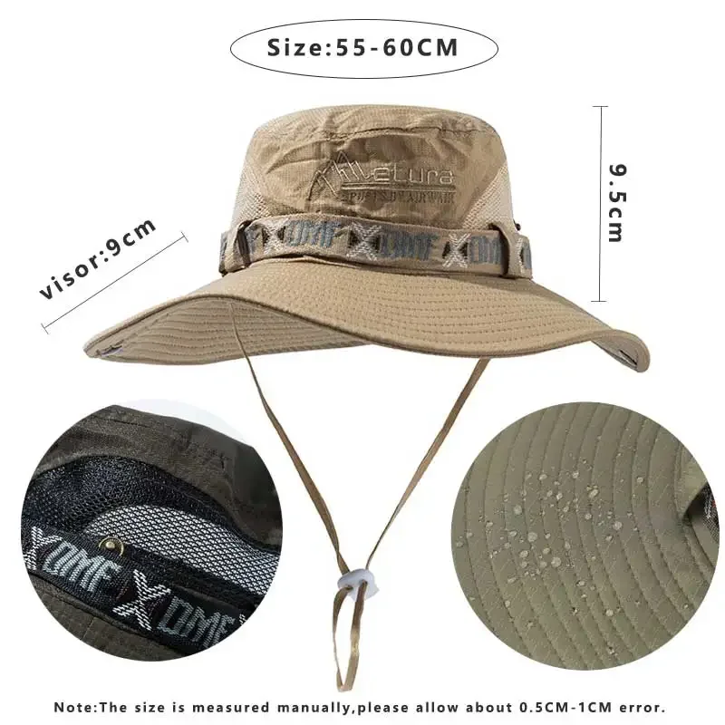 Chapeau seau d'été pour hommes, Protection UV en plein air, à large bord, Panama, Safari, chasse, randonnée, chapeau de pêcheur en maille, casquette de Protection solaire de plage