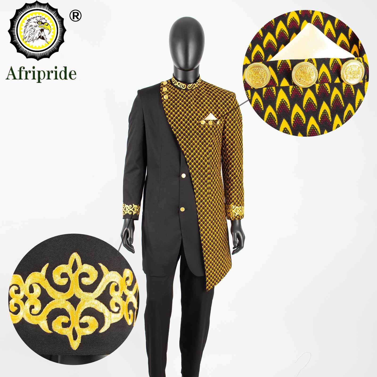 Costumes africains pour hommes, ensemble Blazer et pantalon imprimé brodé, robe d'affaires avec foulard, fête de mariage, soirée A 2316023