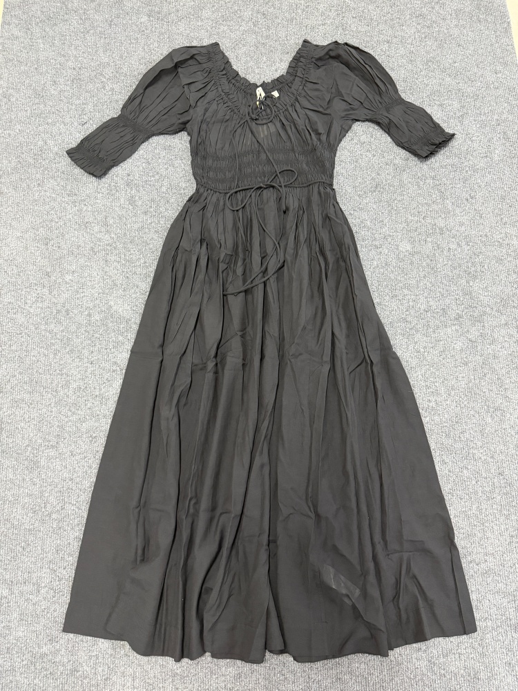 Robe midi smockée DOEN pour femmes, élégante, style cottagecore, manches bouffantes, plissée, longue, vintage française, épaules dénudées, maxi vestidos