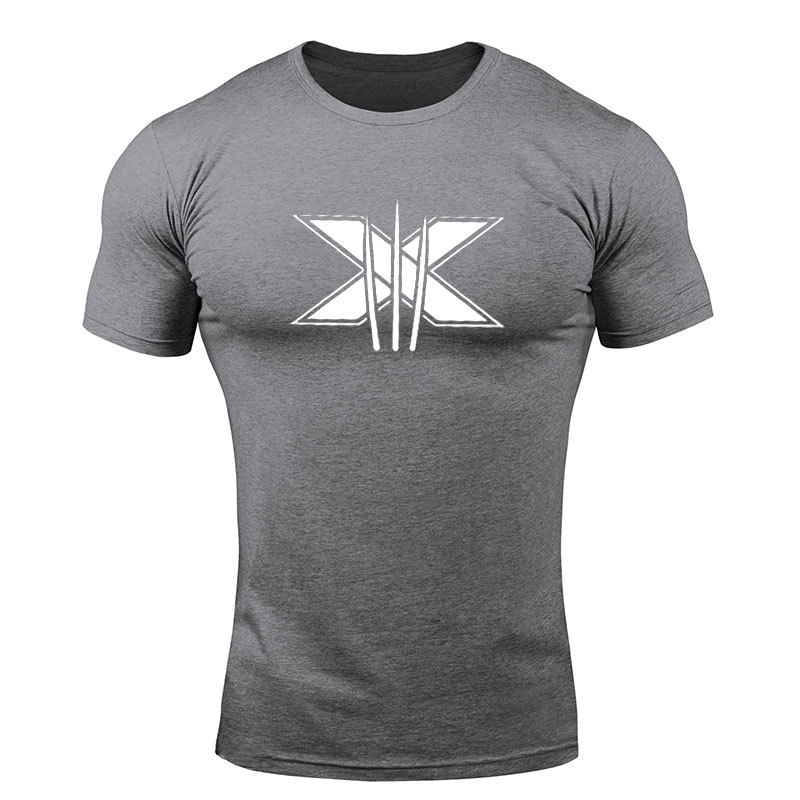 Vêtements de sport pour hommes, T-shirt à manches courtes en coton, Slim, imprimé, pour course à pied, entraînement, hauts décontractés