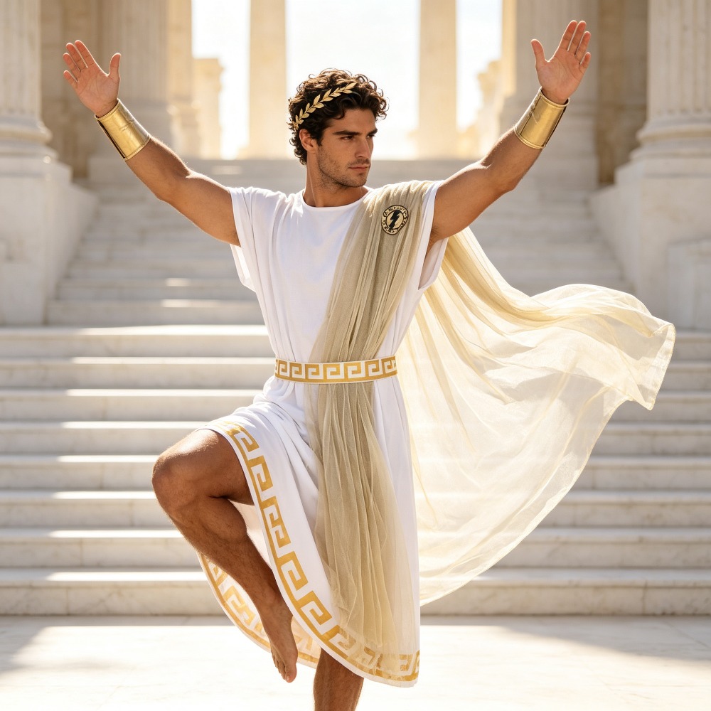 Costume d'Halloween pour homme, mythologie grecque antique, roi de l'Olympe, tenue de jeu de rôle pour scène et fête