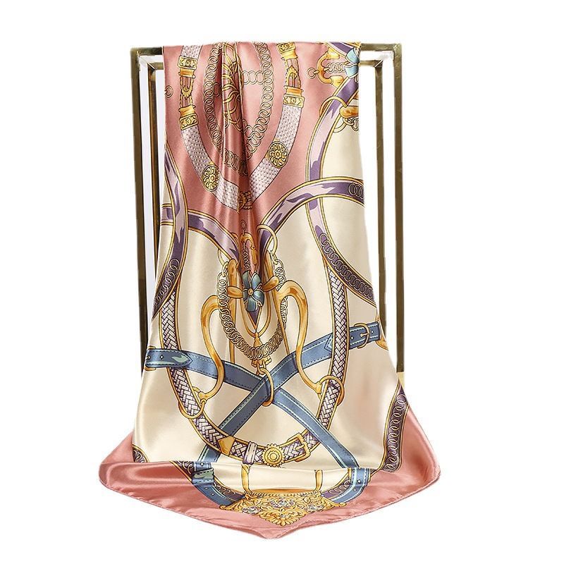 Foulard carré en soie pour femmes, 90cm, bandeau doux, Vintage, Hijab, imprimé floral, Pashmina, Bandana