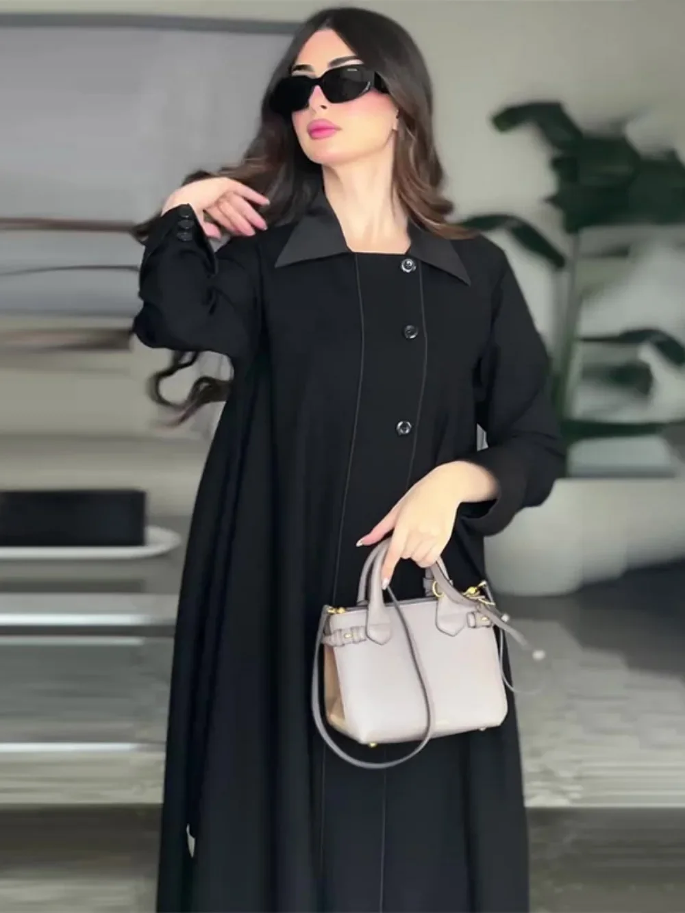 Abaya musulman femmes Eid Trench manteau marocain coupe-vent revers simple boutonnage saoudien arabe vêtements d'extérieur Ramadan Long pardessus Caftan
