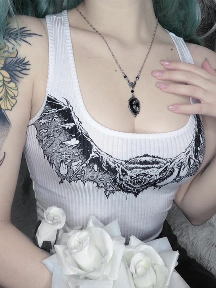 Orifice Goth Dark Print Animal Print Corset pour Femme, Camisole Slim Crop, Précieux, Noir, GlaWomen, Sexy, Punk, Y-Gothic Fashion, Discothèque