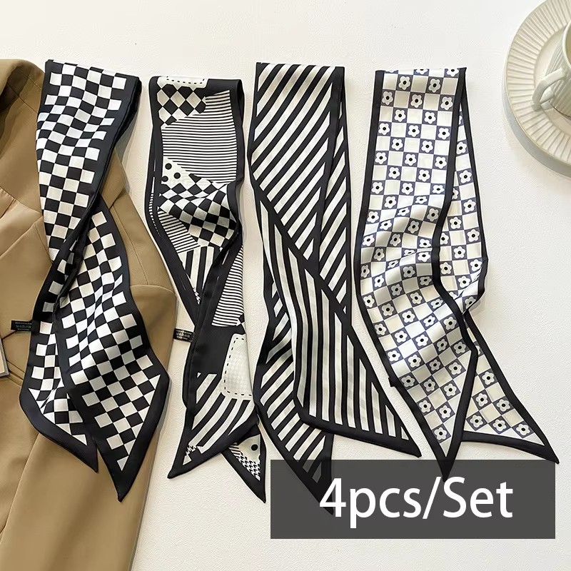 Foulard en Satin de soie pour femmes, série 2-6 pièces/ensemble, bandes de cheveux en tissu, accessoires de coiffure, foulards pour dames, attaches de cou en ruban pour poignée de sac