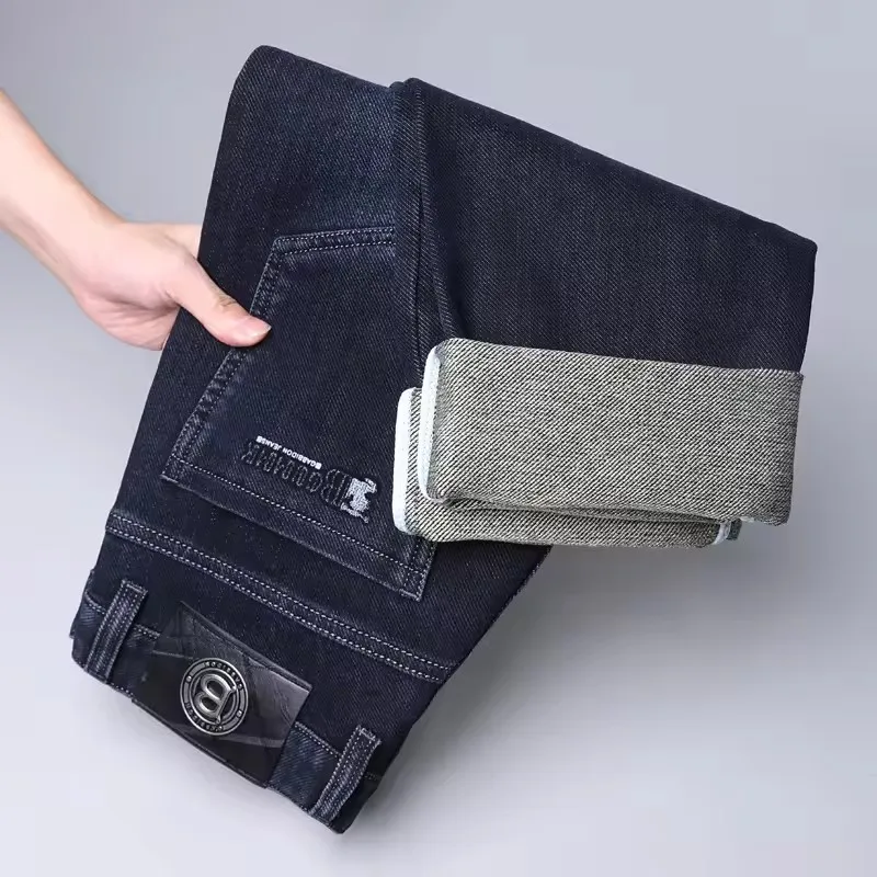 Jeans pour homme de marque, coupe droite, haute qualité, luxe léger, broderie, décontracté, polyvalent, style amincissant, silhouette lisse