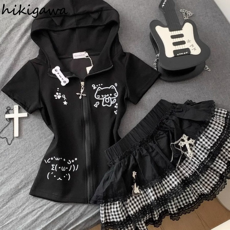 Mini jupes japonaises pour femmes, Streetwear, Patchwork en dentelle, Plaid Saia 2025, ligne a, mode Punk Y2k