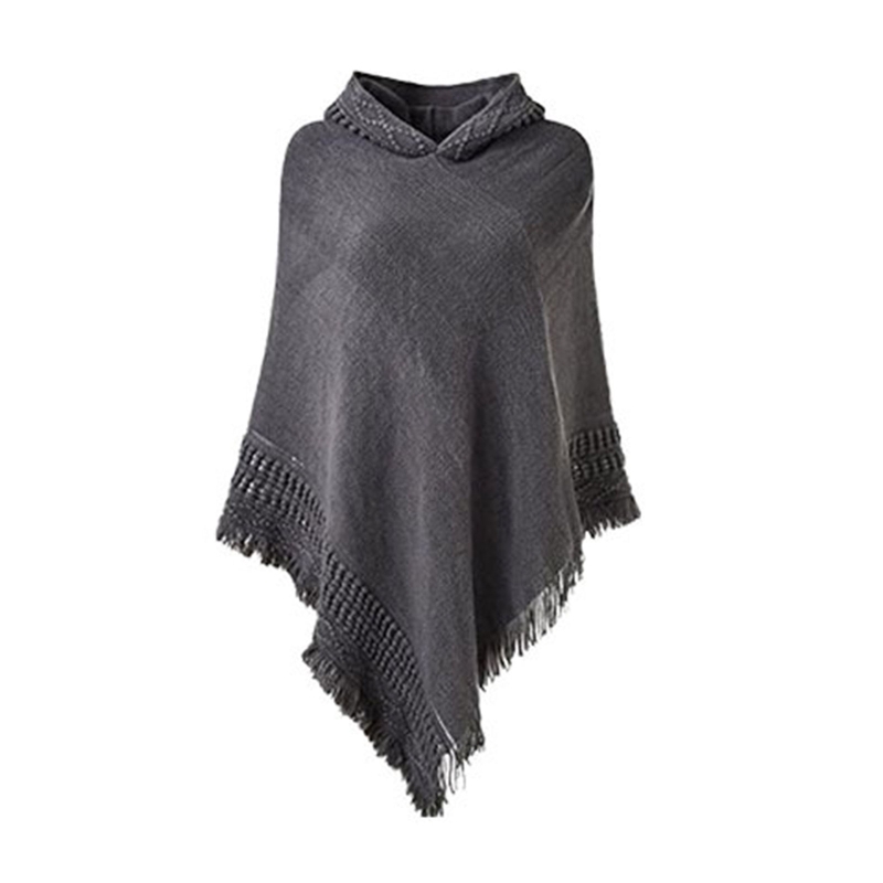 Poncho à capuche en tricot pour en Crochet, franges, châle, pull portefeuille, hiver, L21E