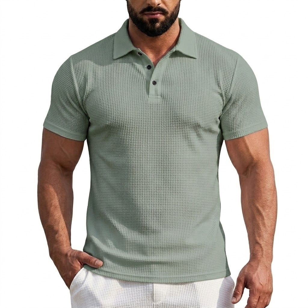 Polo homme en soie glacée à manches courtes, col revers, couleur unie, léger, séchage rapide, pour l'été, la gym et le streetwear