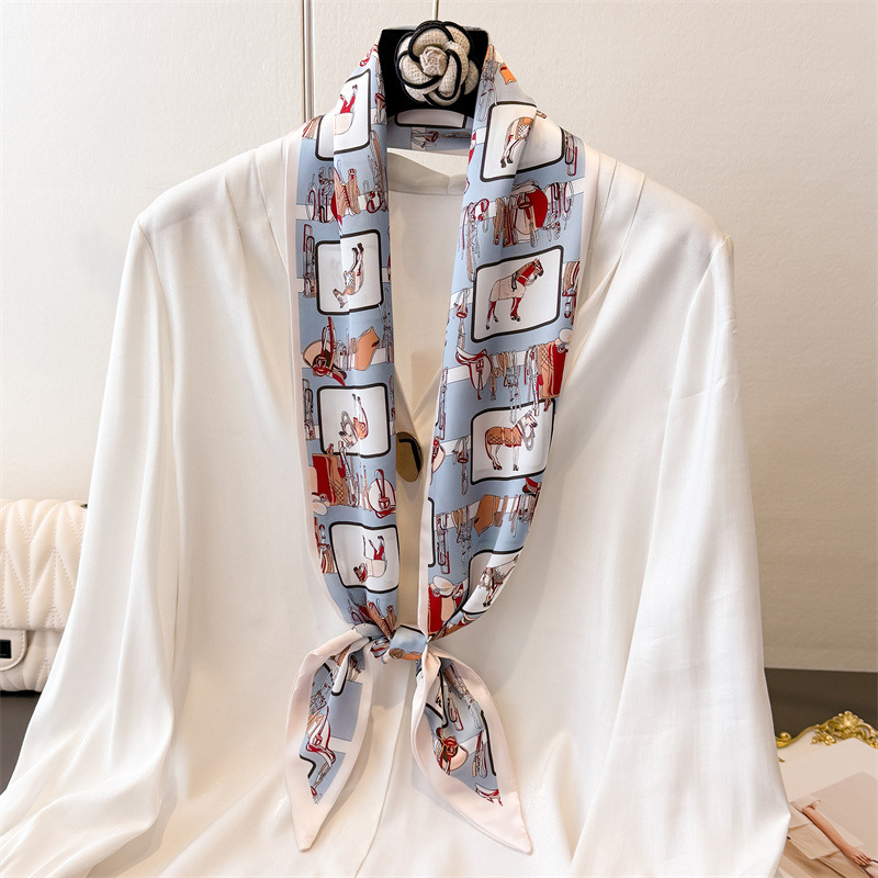 Écharpe en soie luxueuse double couche à motif oblique pour l'été, écharpe polyvalente pour cheveux, écharpe fine pour femme