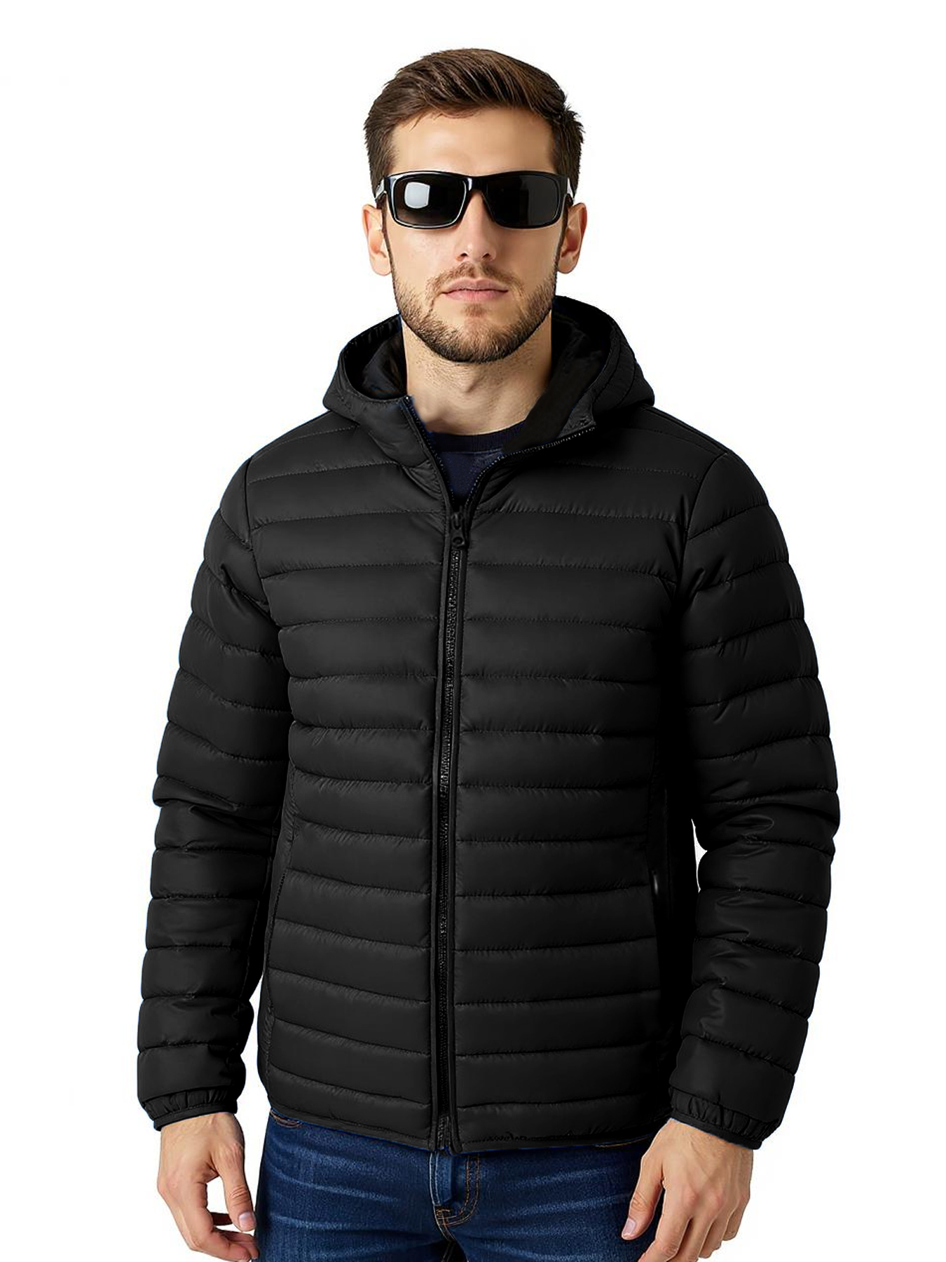 Veste d'hiver légère et décontractée en coton pour hommes, adaptée aux sports de plein air, coupe-vent et chaude, manteau en coton simple à capuche de couleur unie pour hommes