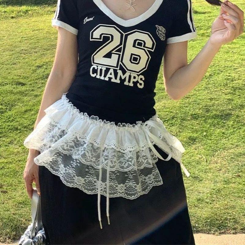 INS Lolita jupe courte Y2k blanc à volants une pièce ceinturée superposition dentelle jupe à lacets empilée jupe portefeuille jupe décorative superposée