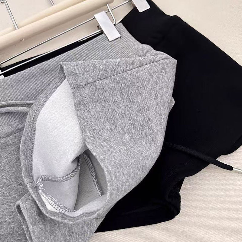 Shorts gris sportifs taille basse coupe droite pour femme – Pantalon décontracté d'été avec cordon de serrage – Hot Pants tendance