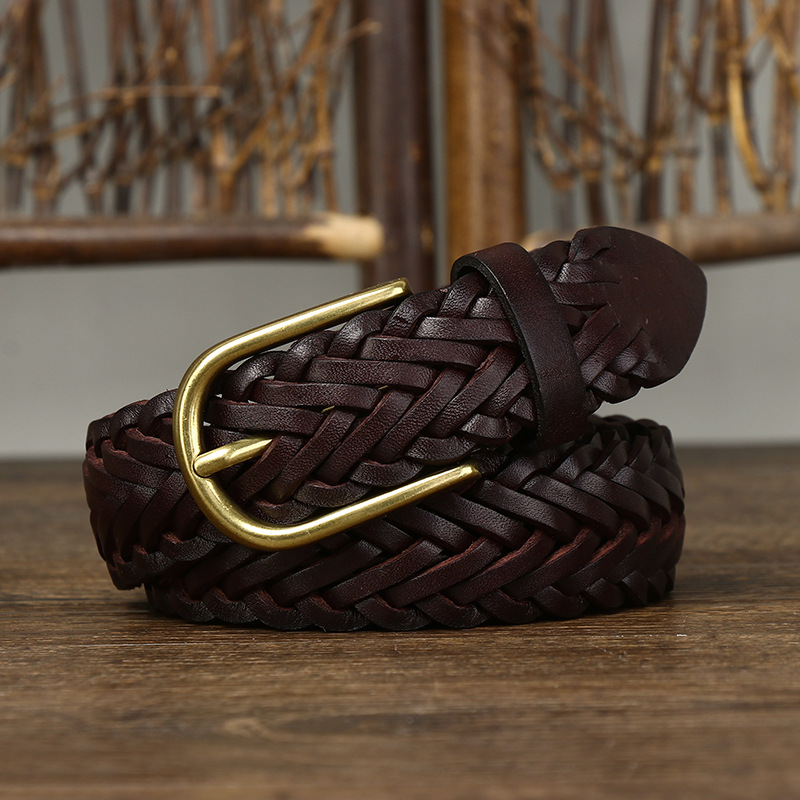 Ceinture tissée unisexe de styliste pour femmes et hommes, 3CM, pleine fleur, en cuir véritable, respirante, pour Jeans