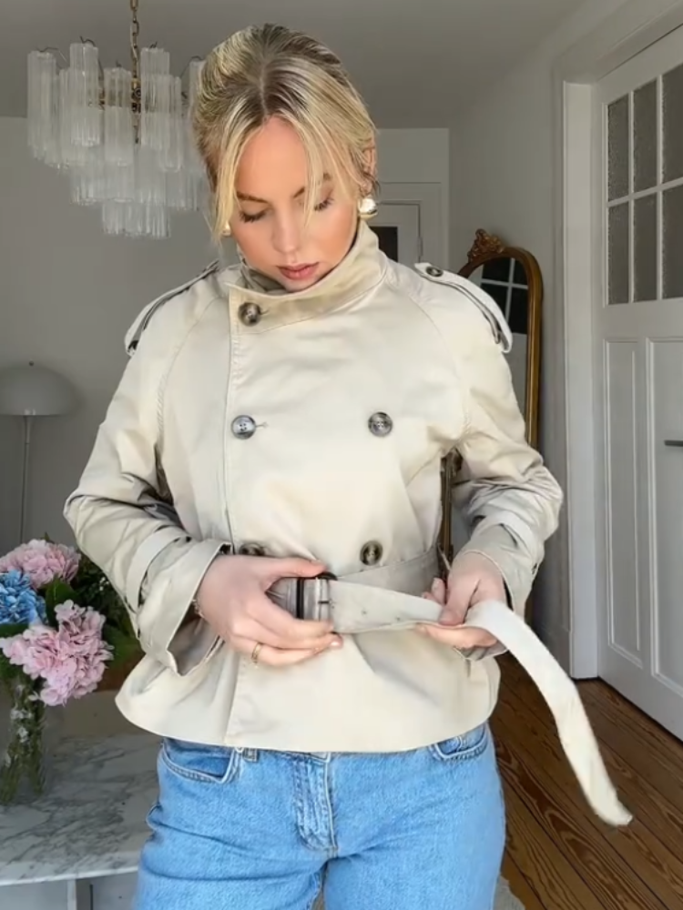 Mode manches évasées femmes manteau élégant col montant simple boutonnage à manches longues femme veste 2025 printemps banlieue dame manteaux