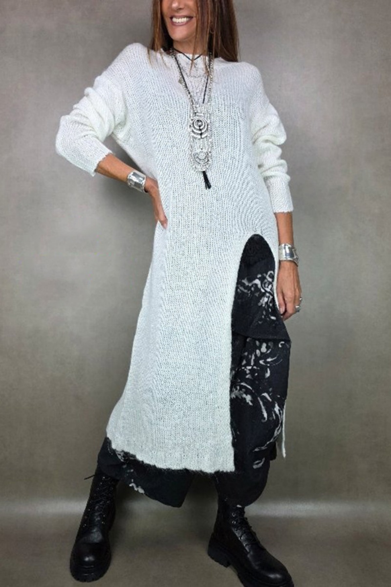 Robe pull pour Femme, Streetwear, manches longues, col rond, fente haute, longue, décontractée, ample, automne