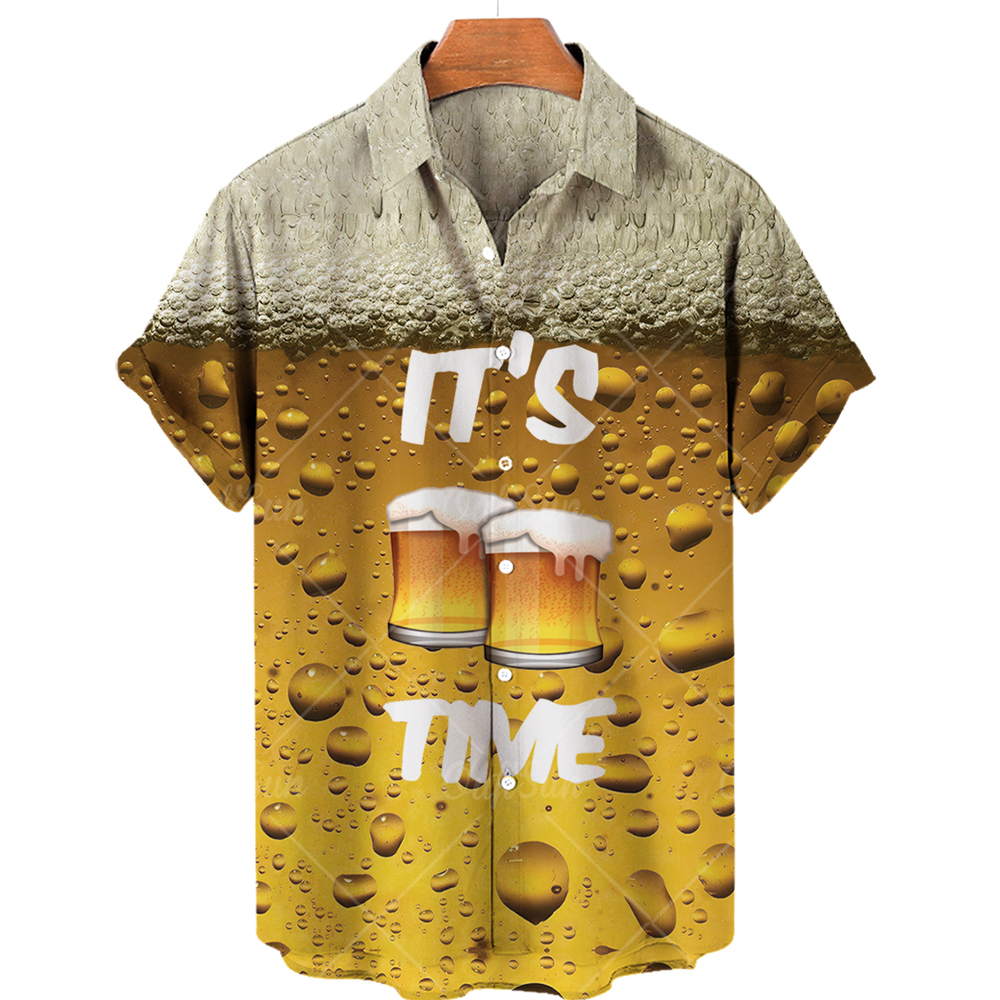 Chemise Hawaïenne Décontractée à la Mode pour Homme, Vêtement de Plage, Bière, Vacances, Été