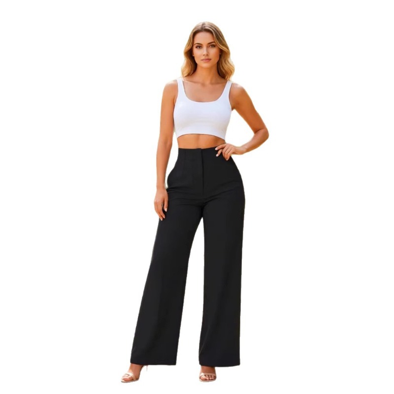 Pantalon large taille haute pour femme, élégant, coupe droite, idéal pour le bureau ou les tenues décontractées, confortable et habillé