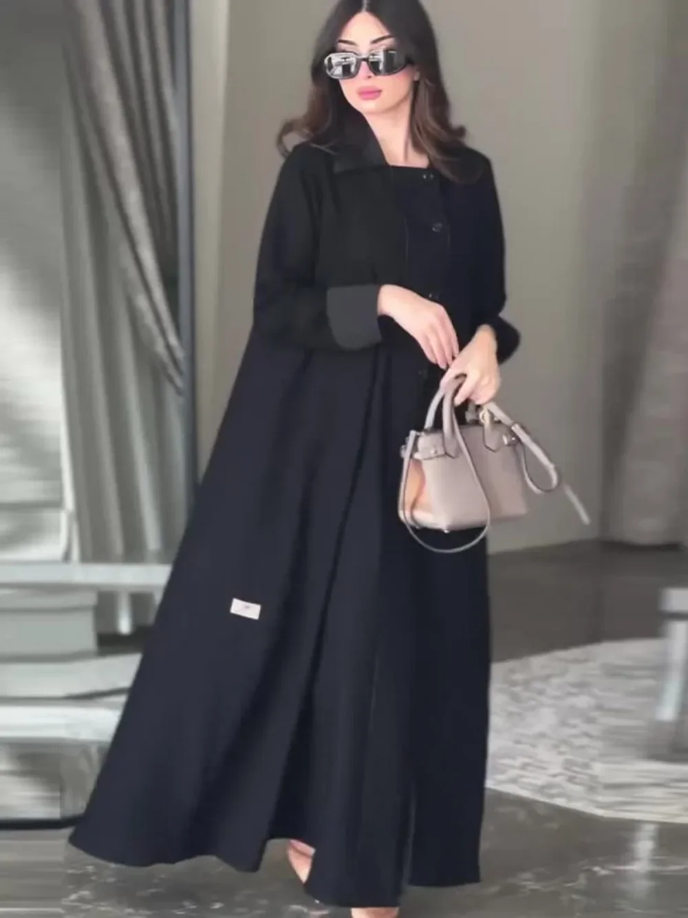 Abaya musulman femmes Eid Trench manteau marocain coupe-vent revers simple boutonnage saoudien arabe vêtements d'extérieur Ramadan Long pardessus Caftan
