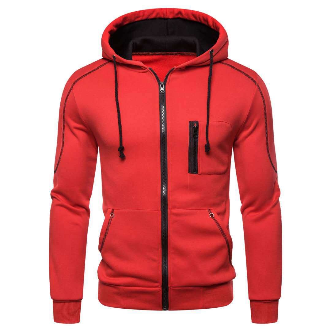 Sweat à capuche de sport pour hommes, décontracté, essentiel, doublé d'hiver, avec poche zippée en polaire, vêtements pour tous les jours, extérieur, noir