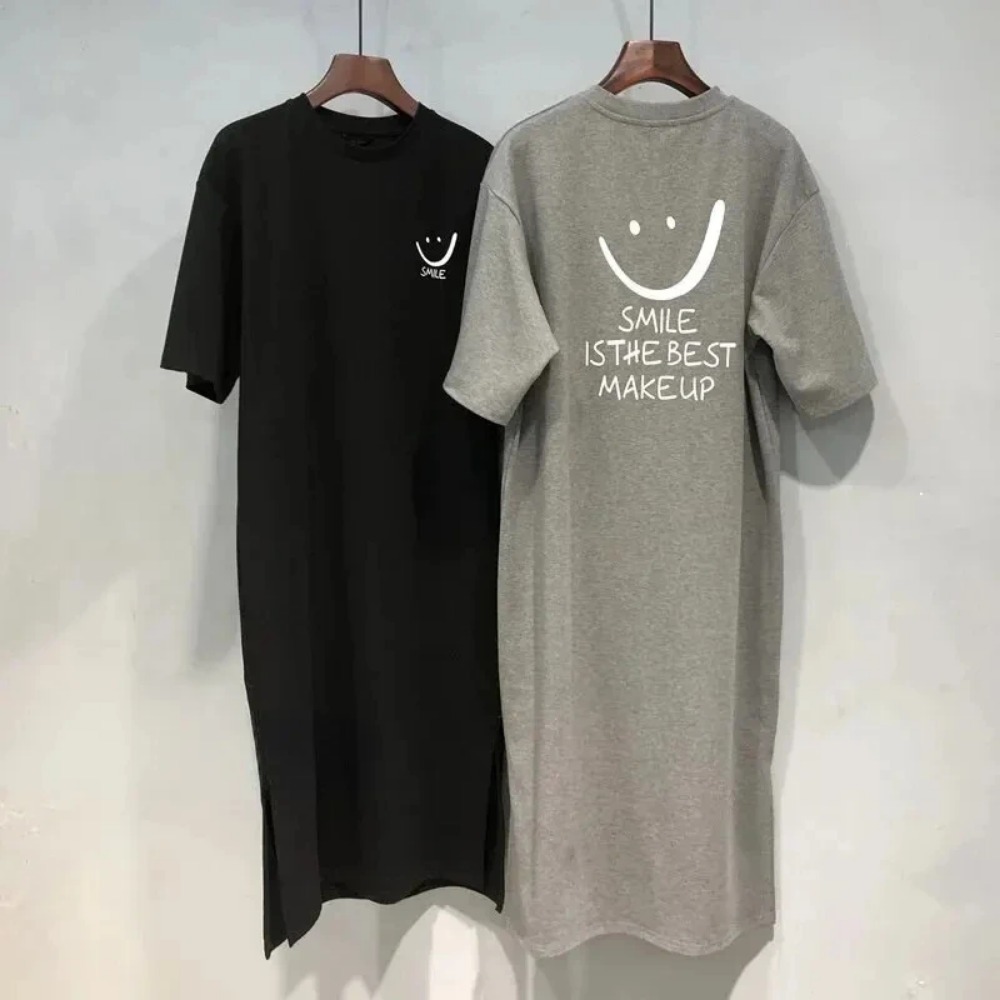 Robe T-shirt ample d'été pour femme, mi-longue, à manches courtes, décontractée et tendance, au-dessus du genou