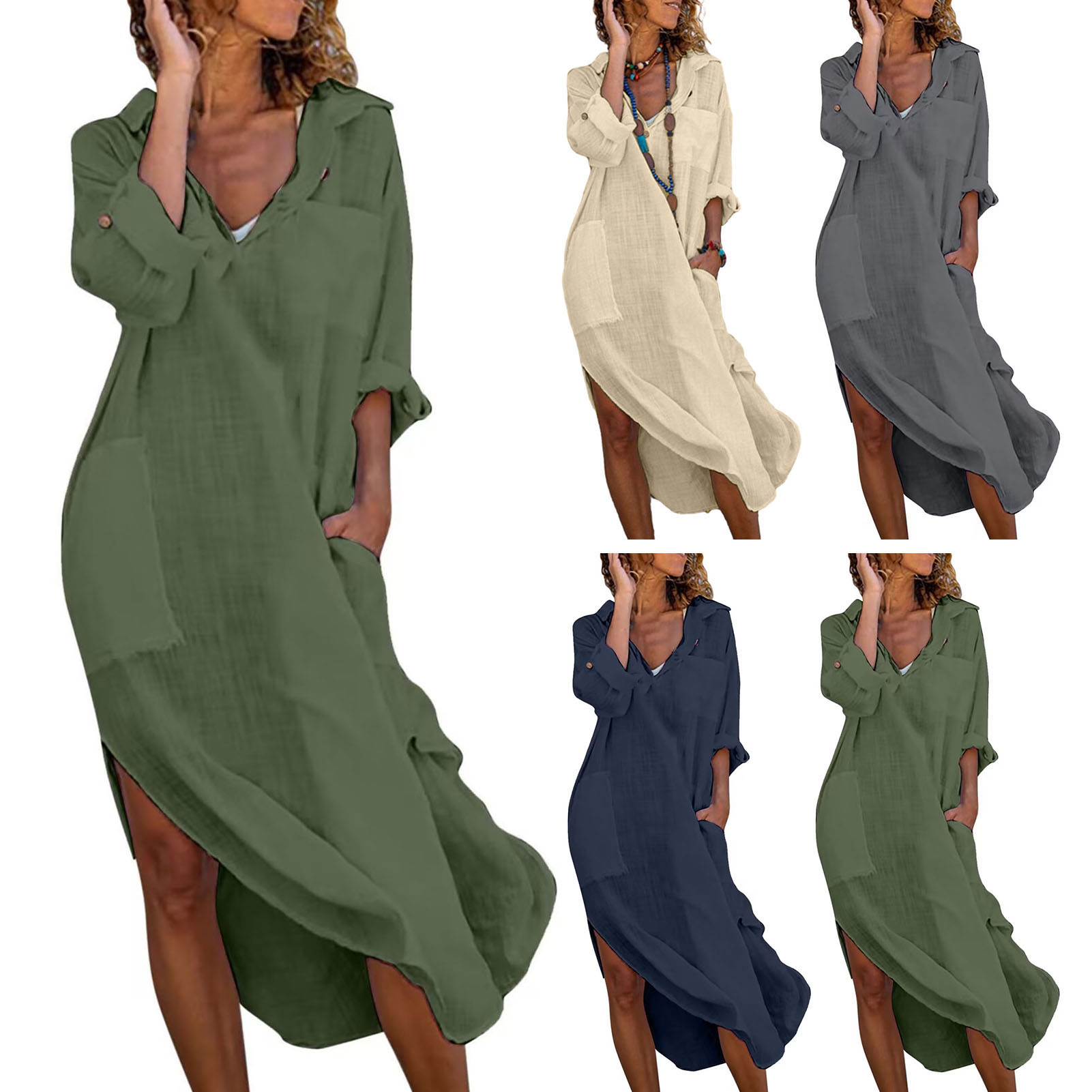 Robe chemise en lin et coton pour femmes, vêtements décontractés, Vintage, surdimensionnés, longues, mi-longues, printemps été, 2022