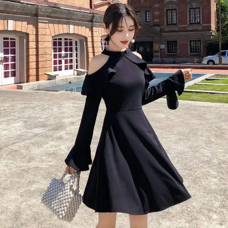 Robe noire sexy à manches longues pour femmes, robes pour femmes, tendance sensuelle, chic et élégante, azole Curvy, nouveau dans Hot Designer X G