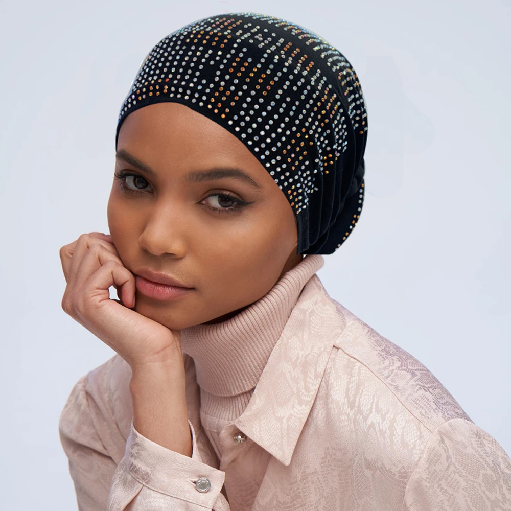 2024 nouvelles femmes plein de diamants beignet Turban casquette élastique musulman Hijab Bonnet chapeau dames bandeau Turbans africain inde casquettes
