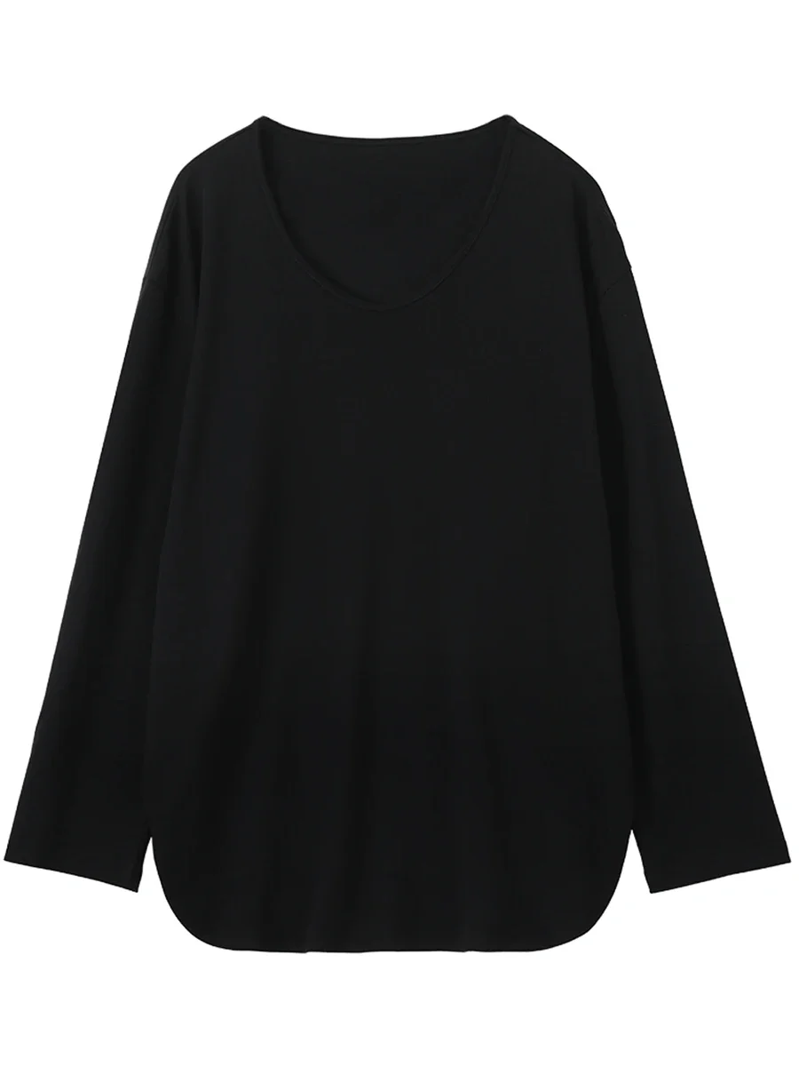 T-shirts amples décontractés à col en U et manches longues pour femmes CHIC VEN – Hauts fendus pour femmes, vêtements féminins automne-printemps 2026