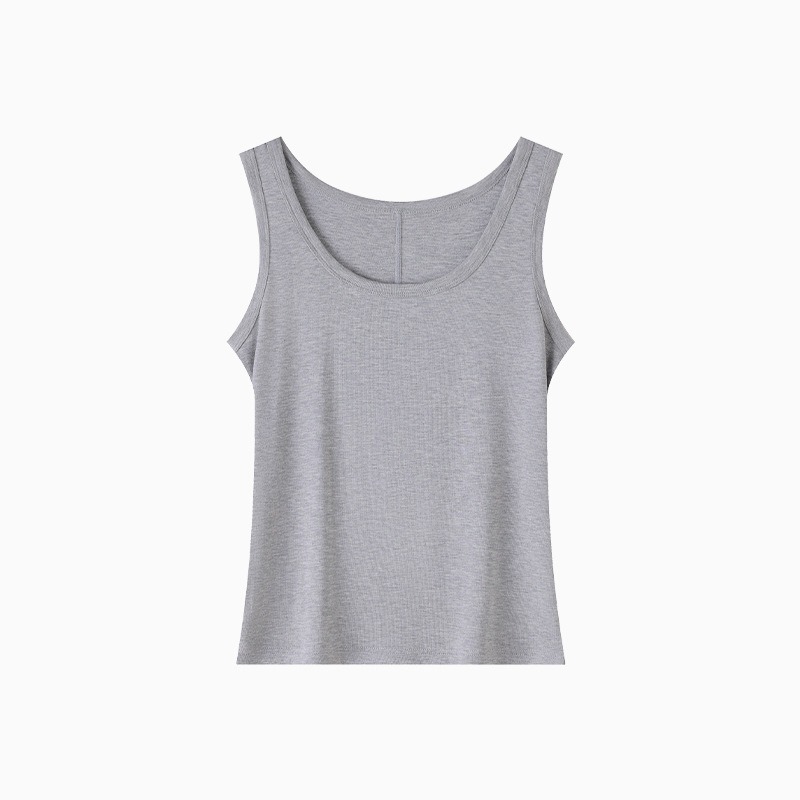 Débardeur Femme Col U en Mélange Tencel et Laine, Coupe Slim, Sans Manches, Couleur Unie, pour Superposition, Camisole Basique d'Été