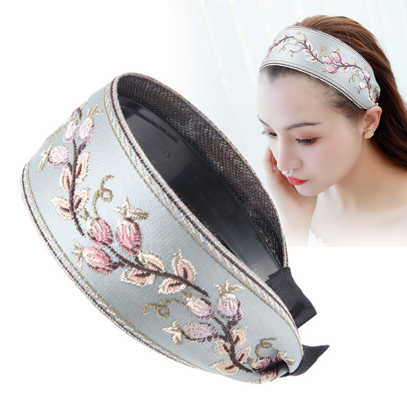 Bandeau de sauna à larges bords pour femmes, coiffe de fleurs brodées, bandeaux de cheveux coordonnants, classique et denté, rétro français