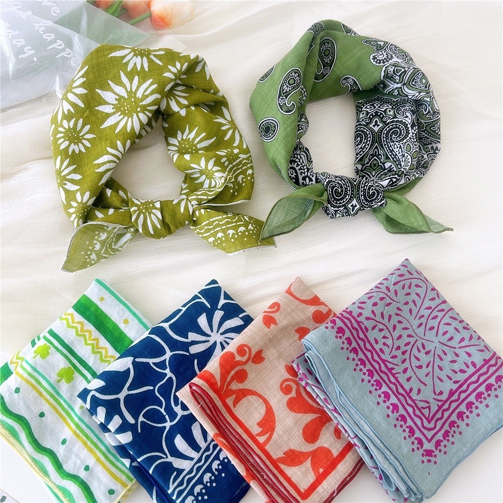 Écharpe carrée tendance à imprimé floral, foulard doux pour femme, écharpe pour cheveux en coton et lin, foulards pour la tête, écharpes pour le cou pour femme, été automne