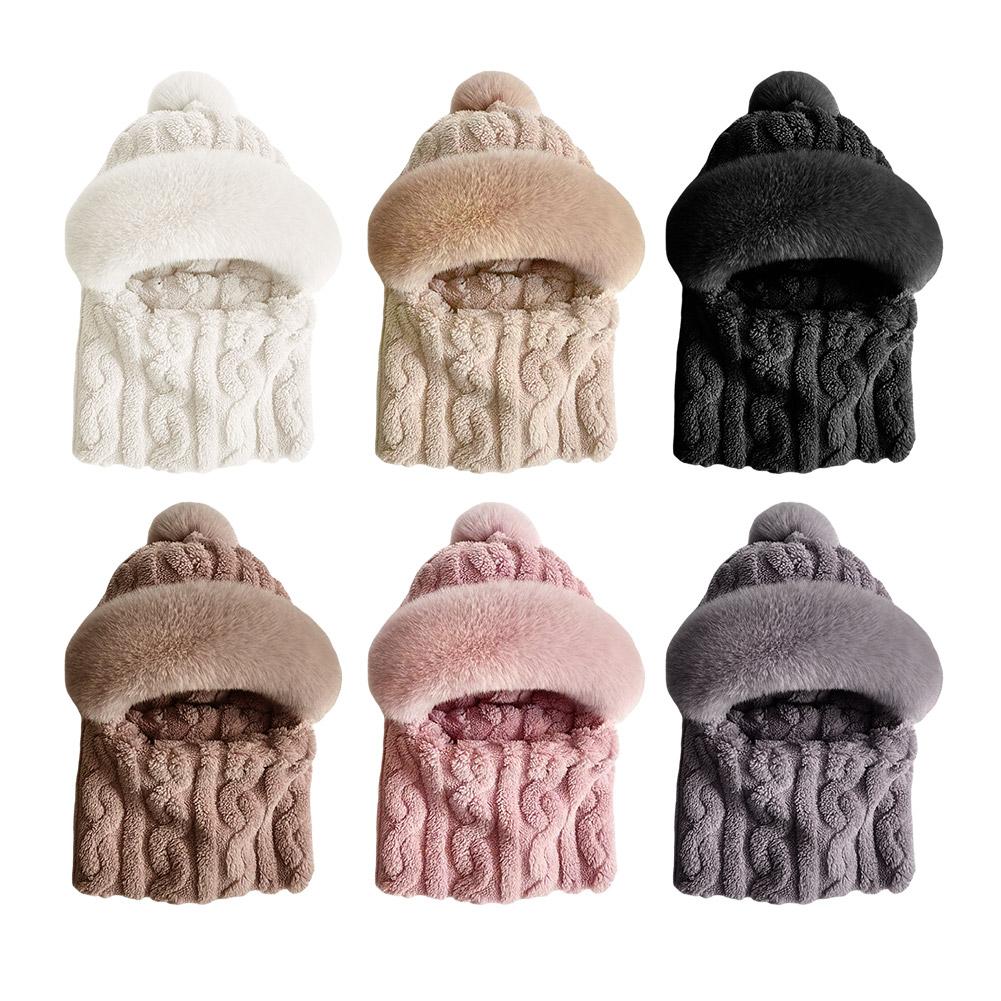 Chapeau d'hiver pour femmes, masque facial à capuche, garde au chaud, Style épais, écharpe de cou, bonnet tricoté en cachemire, chauffe-cou