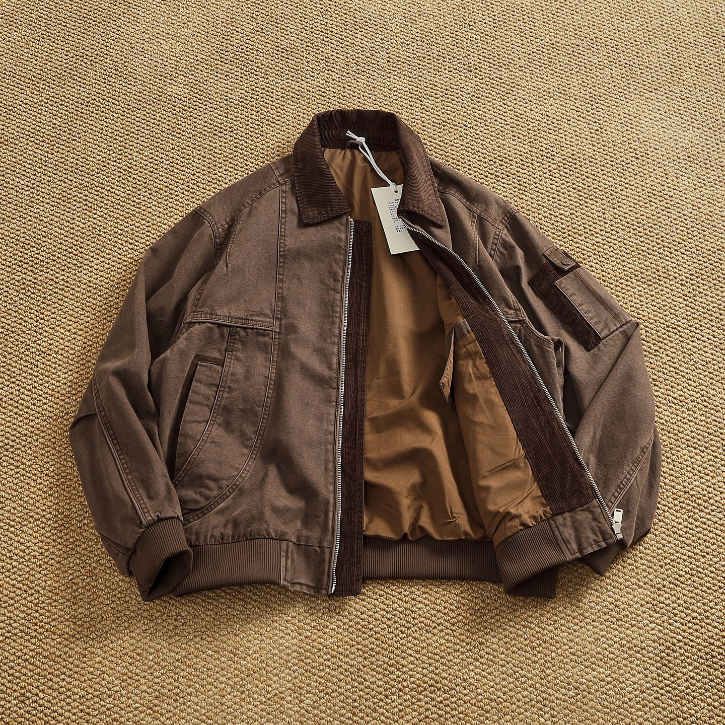 Nouvelle veste cargo en velours côtelé pour homme, style rétro américain, épaisse, avec col contrastant, effet vieilli, revers, décontractée, collection automne