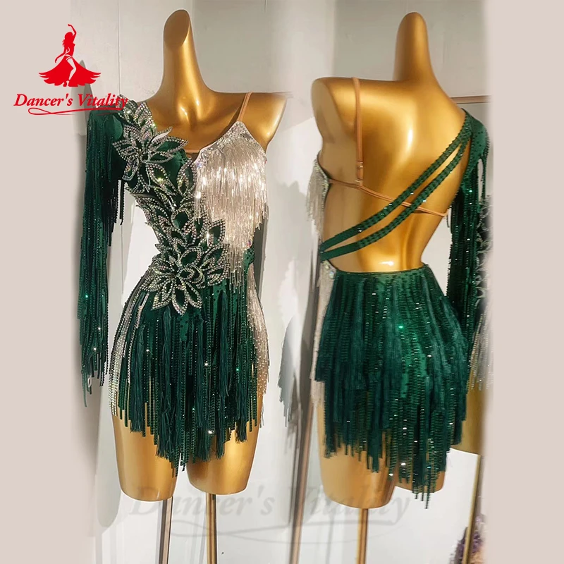 Robe de spectacle de danse latine pour femmes, personnalisée, Rumba Chacha Tanog, jupe de Costume professionnel de compétition, robes latines pour filles