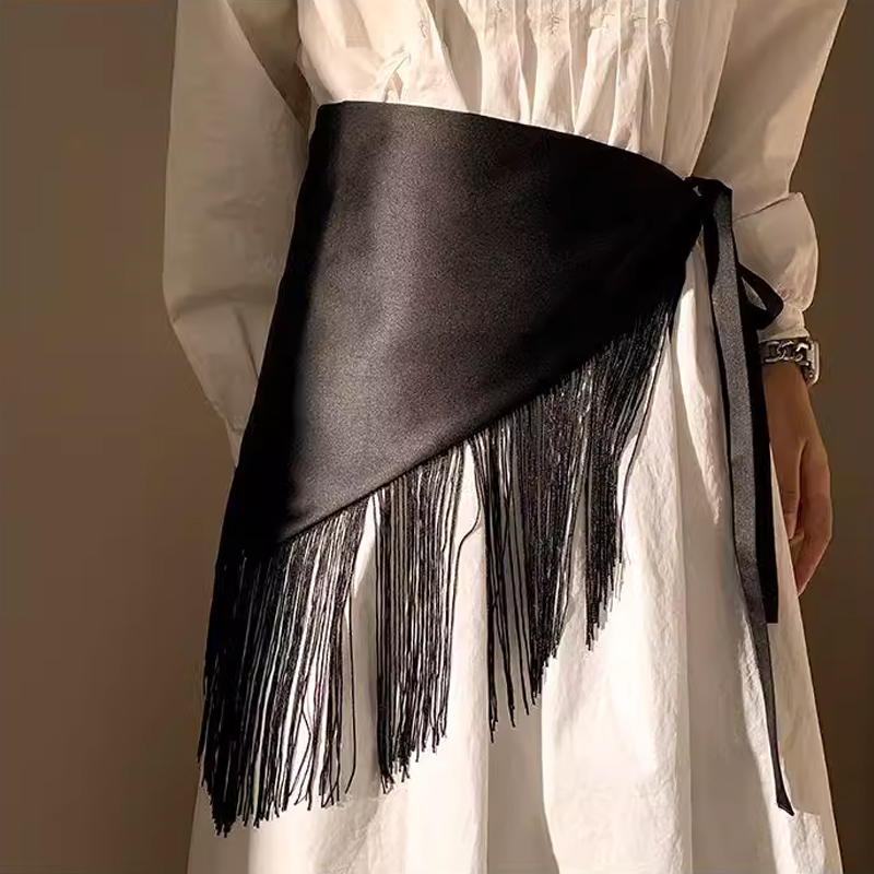 Femmes rétro ceinture gland hanche écharpe large taille ceinture mode Triangle gland frange Corset ceinture chemise robe manteau décoration