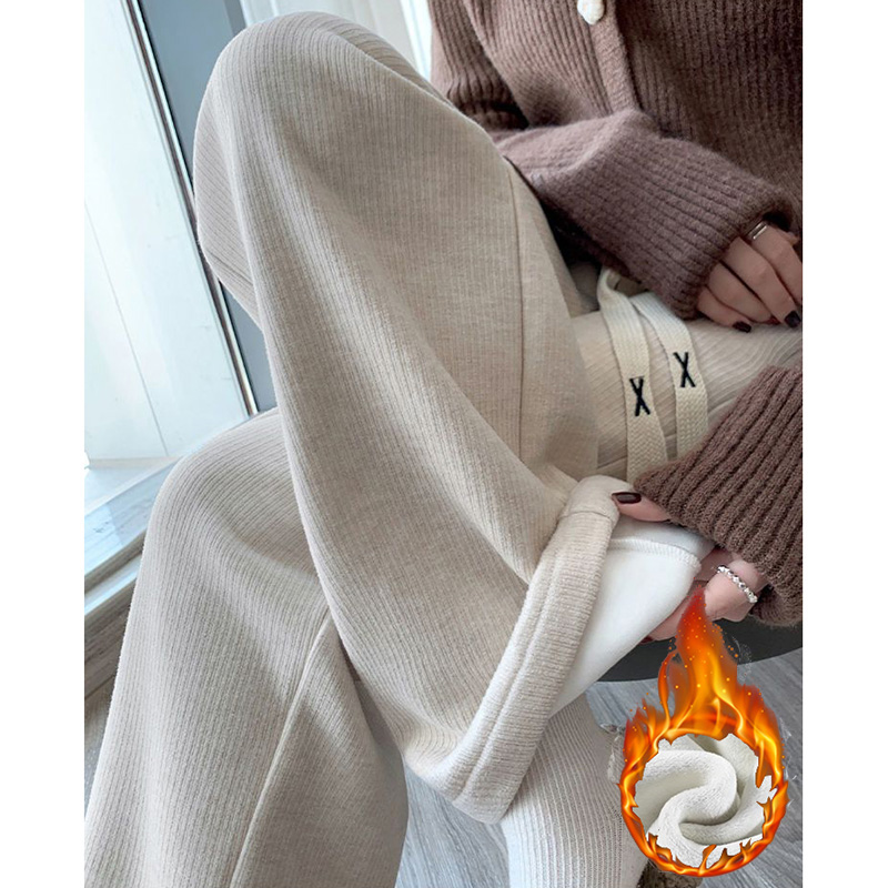 Hiver filles neige chaud taille haute pantalons thermiques femmes mode jambe droite en peluche pantalon dame mince polaire pantalon quotidien