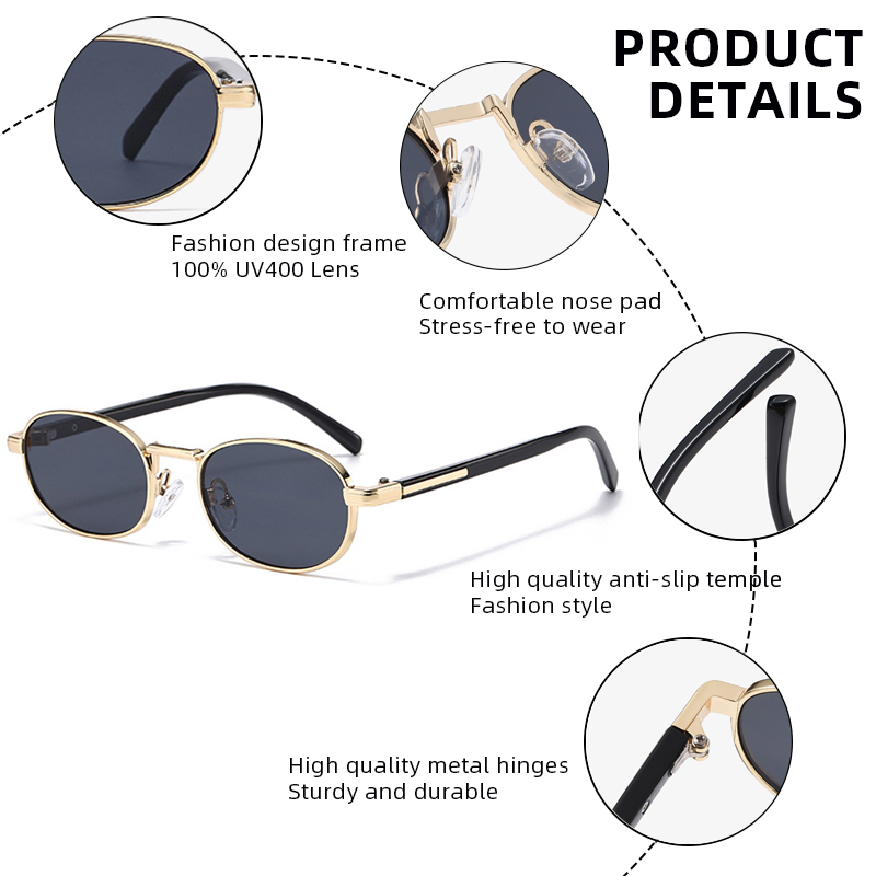 Lunettes de soleil ovales Vintage en métal pour hommes et femmes, élégantes, rétro, Protection UV400, tendance, petit visage, usage quotidien