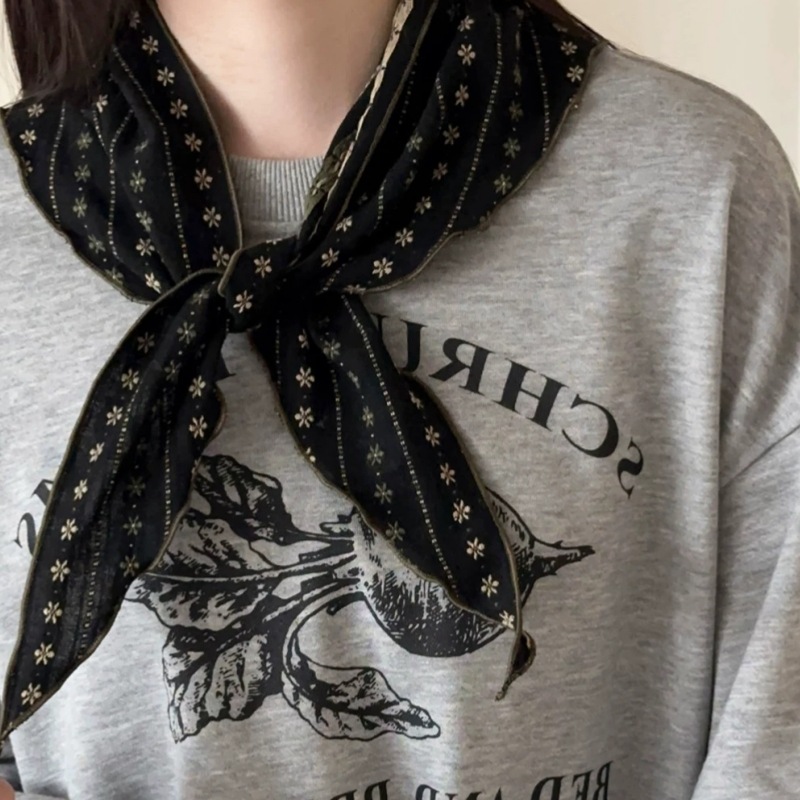 Femmes Vintage Floral rayé écharpe respirant coton lin mélange Triangle cou foulard Boho Chic bandeau et collier écharpe