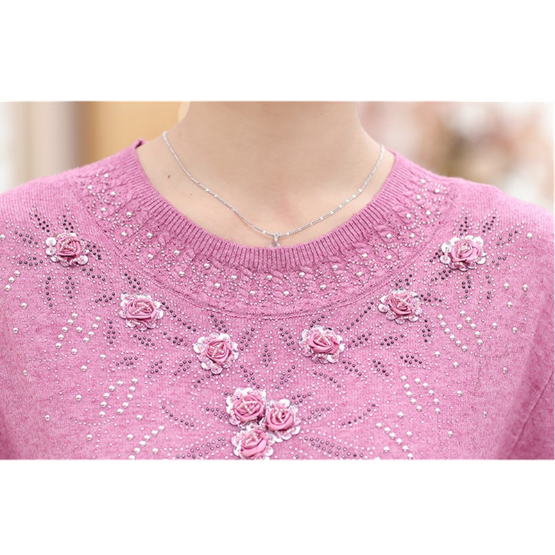 Chandails et pulls d'hiver pour femmes d'âge moyen, pull chaud en laine à col rond, robe mère, hauts pull féminin W105